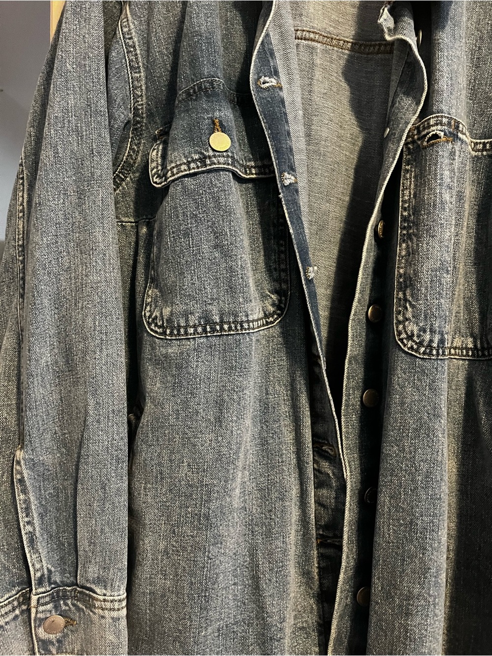 Women’s Denim Chore Jacket with Corduroy Collar - Blue - Picture 3 of 5